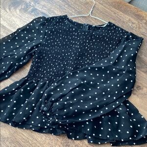 Zara polka dot Smocked Peplum Blouse